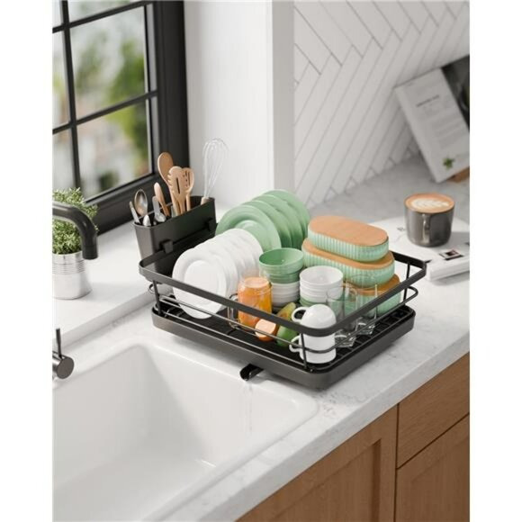 compact dish drying rack stainless steel kitchen counter organizer with drainboa - Picture 4 of 7